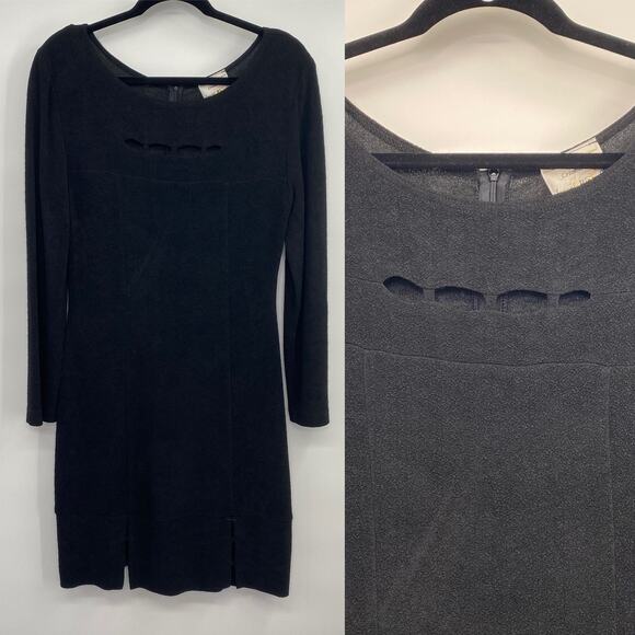 Vintage Joseph Ribkoff Black Dress Long Sleeve Cutout Detail Womens Size 12 - Picture 1 of 5